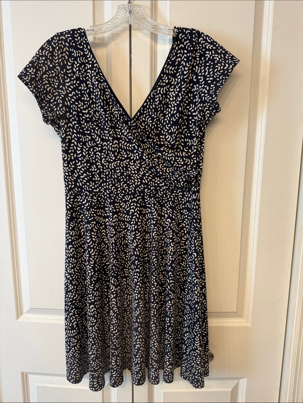 Kaileigh Navy and White V-Neck Printed Fit & Flare Dress